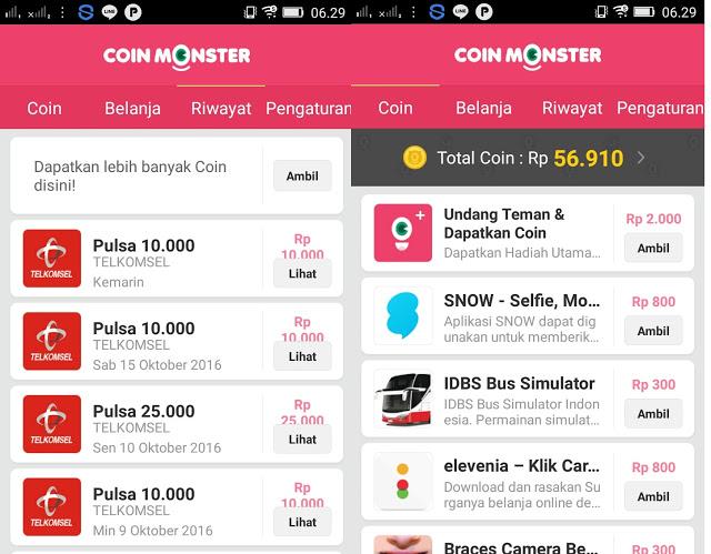 Coin monster penghasil pulsa gratis terbaik