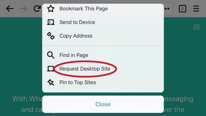 Request dekstop site untuk WhatsApp
