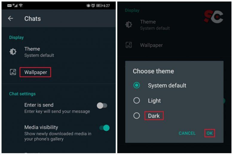 Tampilan whatsapp dark mode