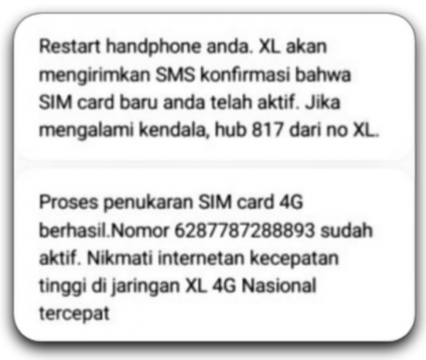 sms upgrade 4G XL berhasil