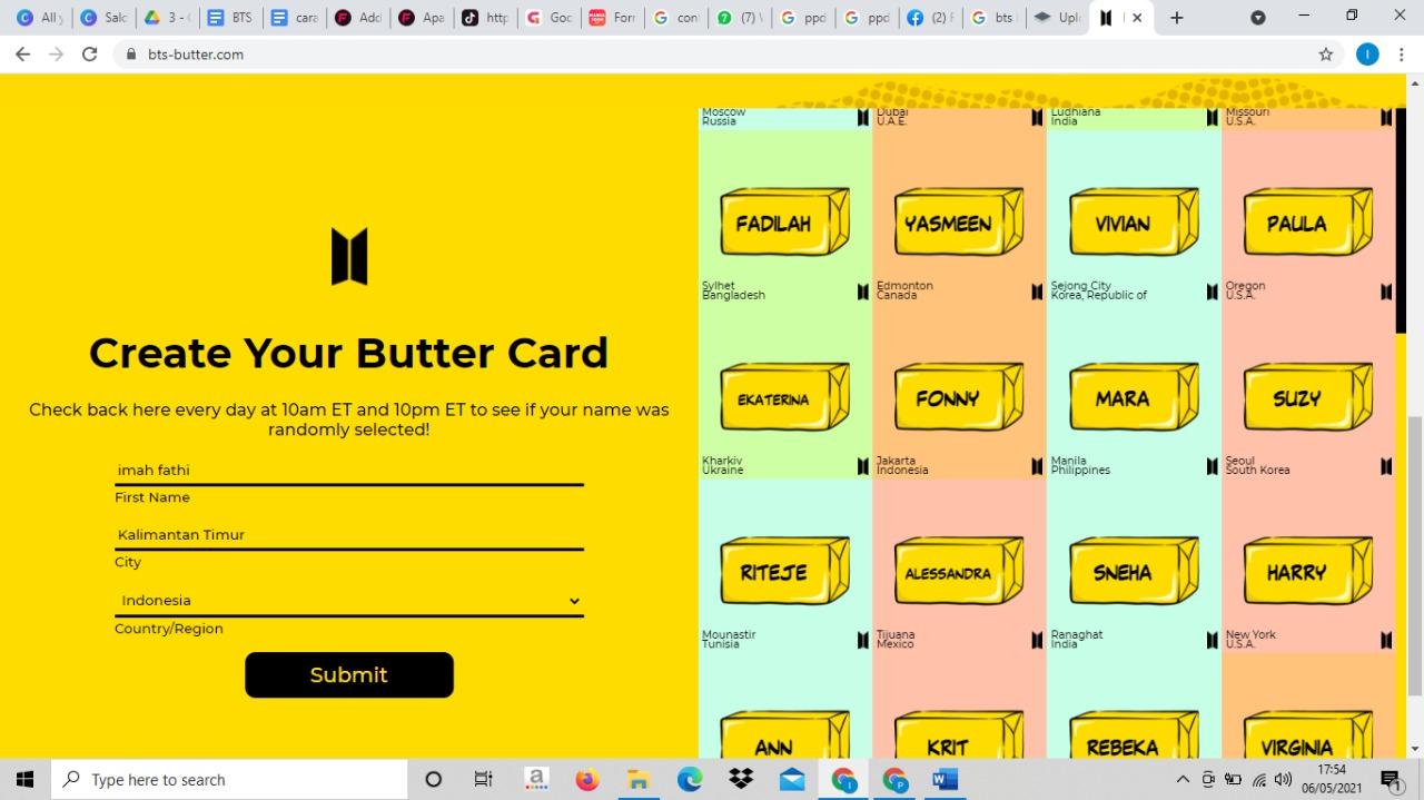 BTS Butter Com, Cantumkan Nama Sendiri di Butter Card.